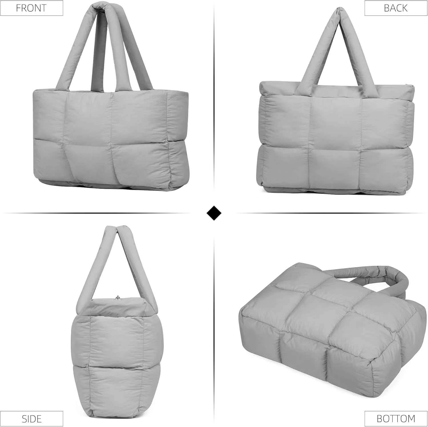 Quilted Puffer Tote Bag for Women Soft Puffy Handbags Purse Soft Lightweight Shoulder Bag
