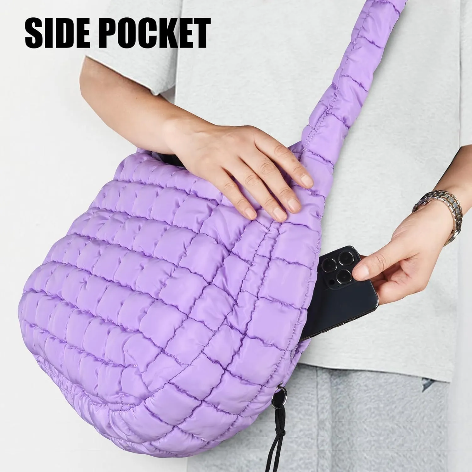 Quilted Puffer Tote Bag for Women Soft Puffy Large Hobo Crossbody Handbags Purse Lightweight Shoulder Bag