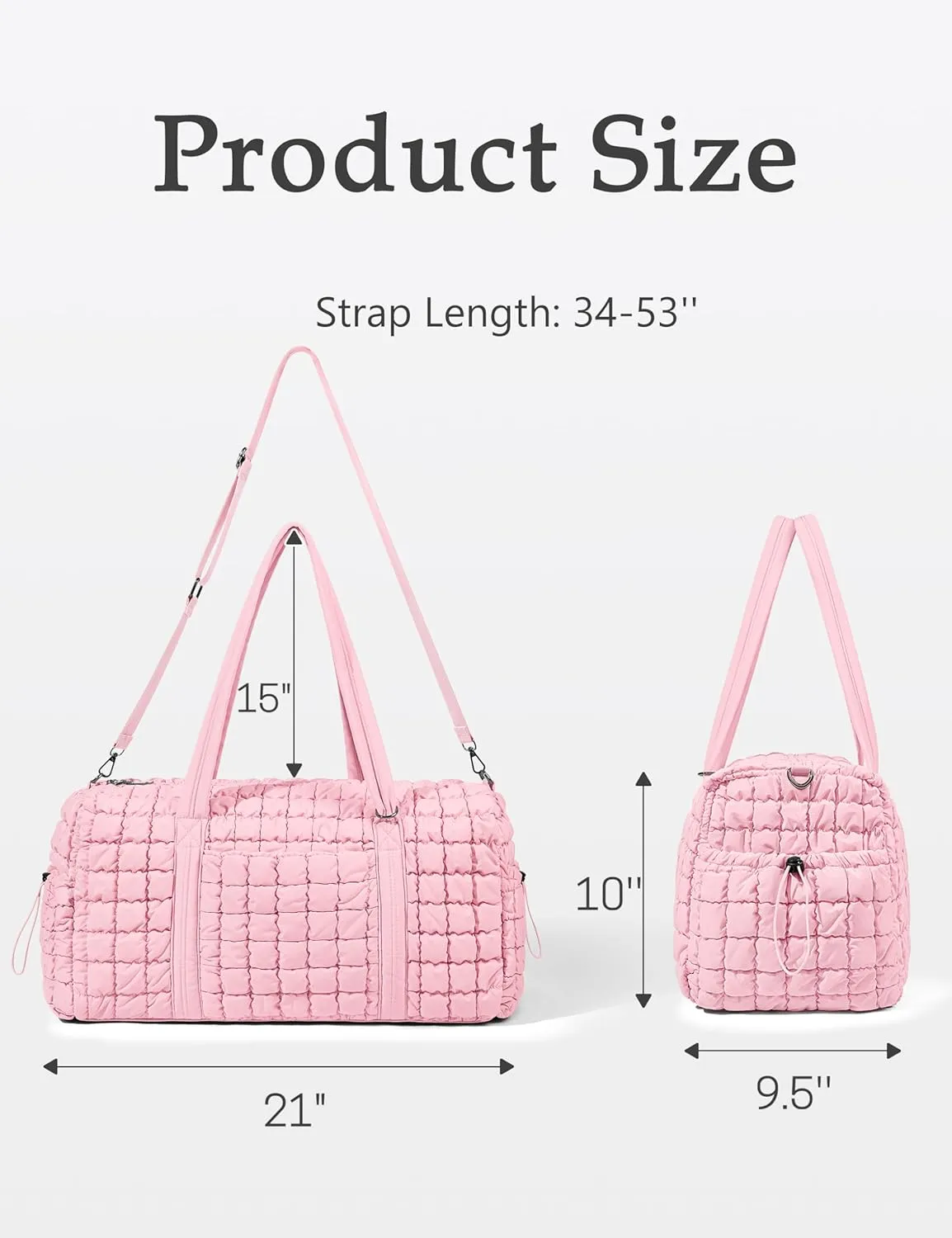 Quilted Travel Duffle Bag for Women Weekender Bag Large Puffer Overnight Bags Soft Puffy Duffel Bag Carry on Gym Bag Lightweight Personal Item Travel Bag for Trips Business Sport Airplane (Light Pink)
