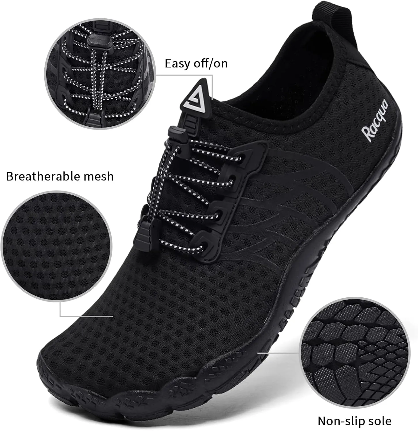 Racqua Water Shoes Quick-Dry Swim Shoes Breathable Lightweight Beach Shoes Pool Barefoot Aqua for Women Men