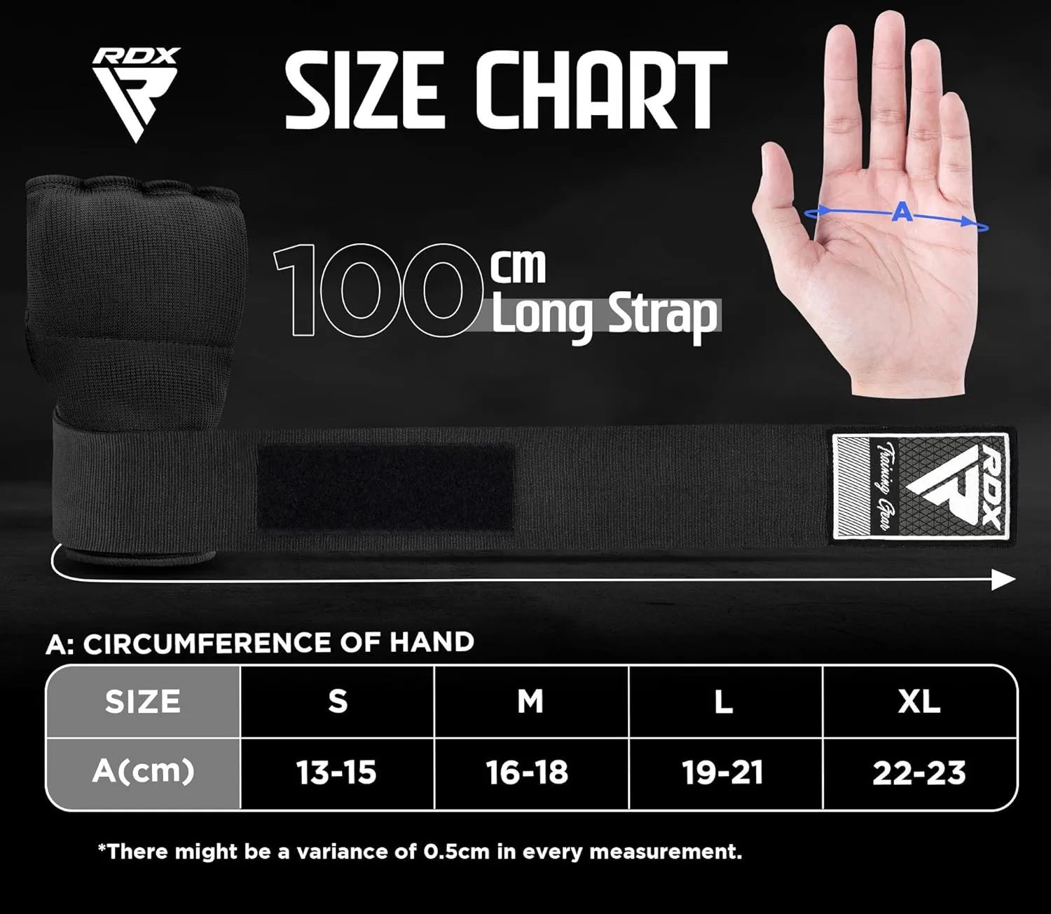 RDX Gel Boxing Hand Wraps Inner Gloves Men Women, Quick 100cm Long Wrist Straps, Elasticated Padded Fist Under Mitts Protection, Muay Thai MMA Kickboxing Martial Arts Punching Training Bandages