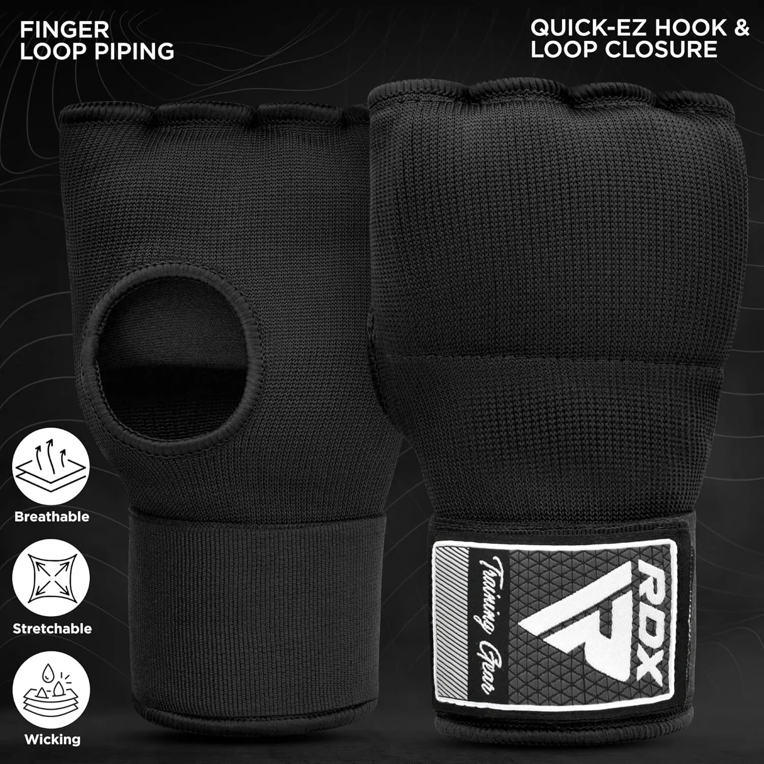 RDX Gel Boxing Hand Wraps Inner Gloves Men Women, Quick 100cm Long Wrist Straps, Elasticated Padded Fist Under Mitts Protection, Muay Thai MMA Kickboxing Martial Arts Punching Training Bandages