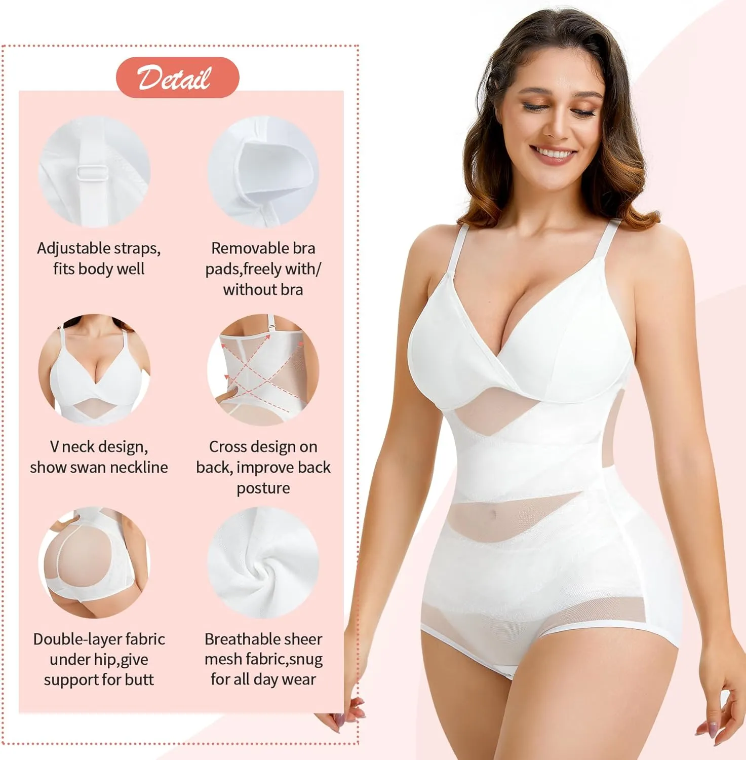 REYEOGO V Neck Bra Bodysuit Shapewear for Women Tummy Control Waist Trainer Full Body Shaper Butt Lifter Briefs Jumpsuit Tops