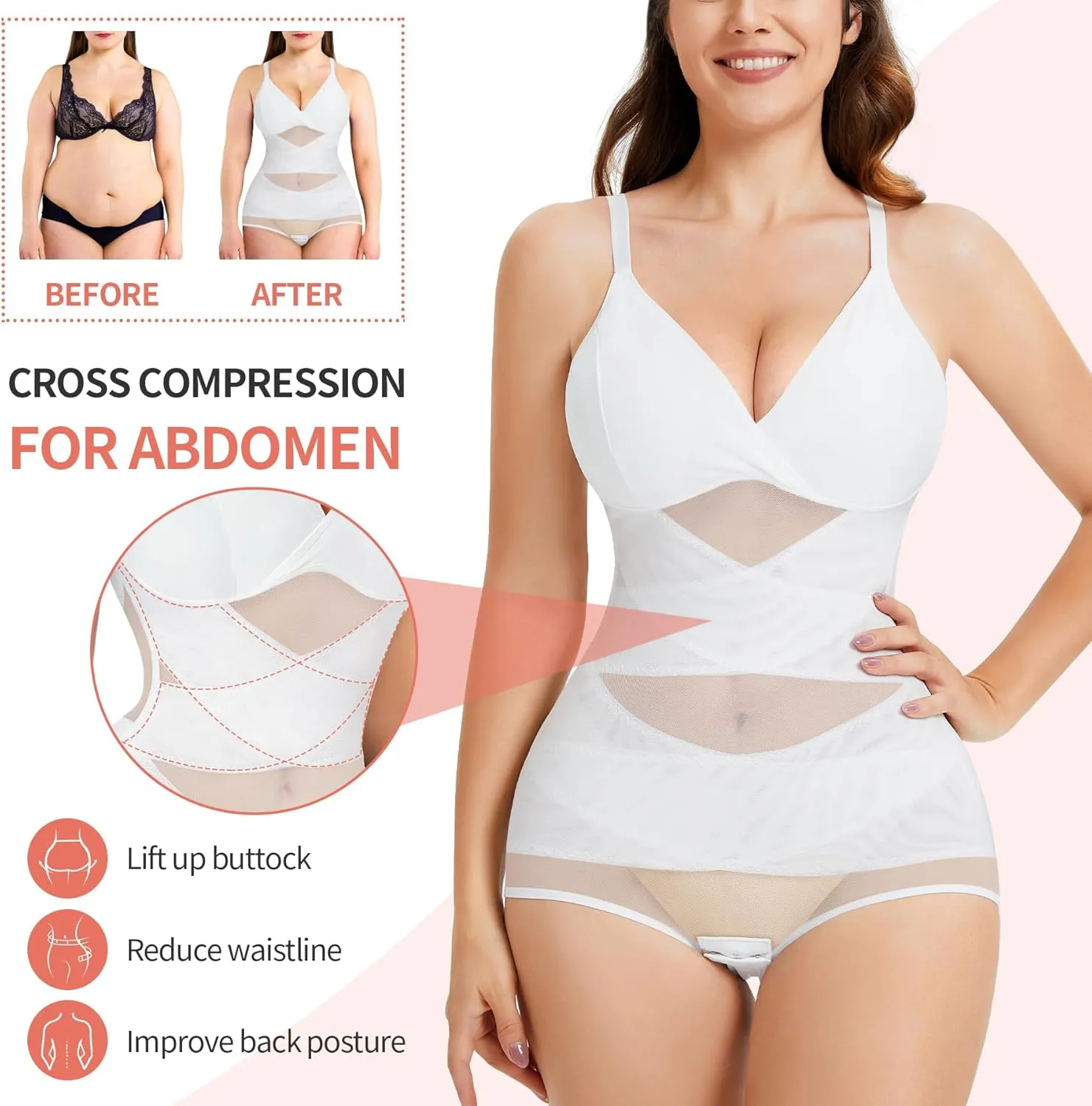 REYEOGO V Neck Bra Bodysuit Shapewear for Women Tummy Control Waist Trainer Full Body Shaper Butt Lifter Briefs Jumpsuit Tops