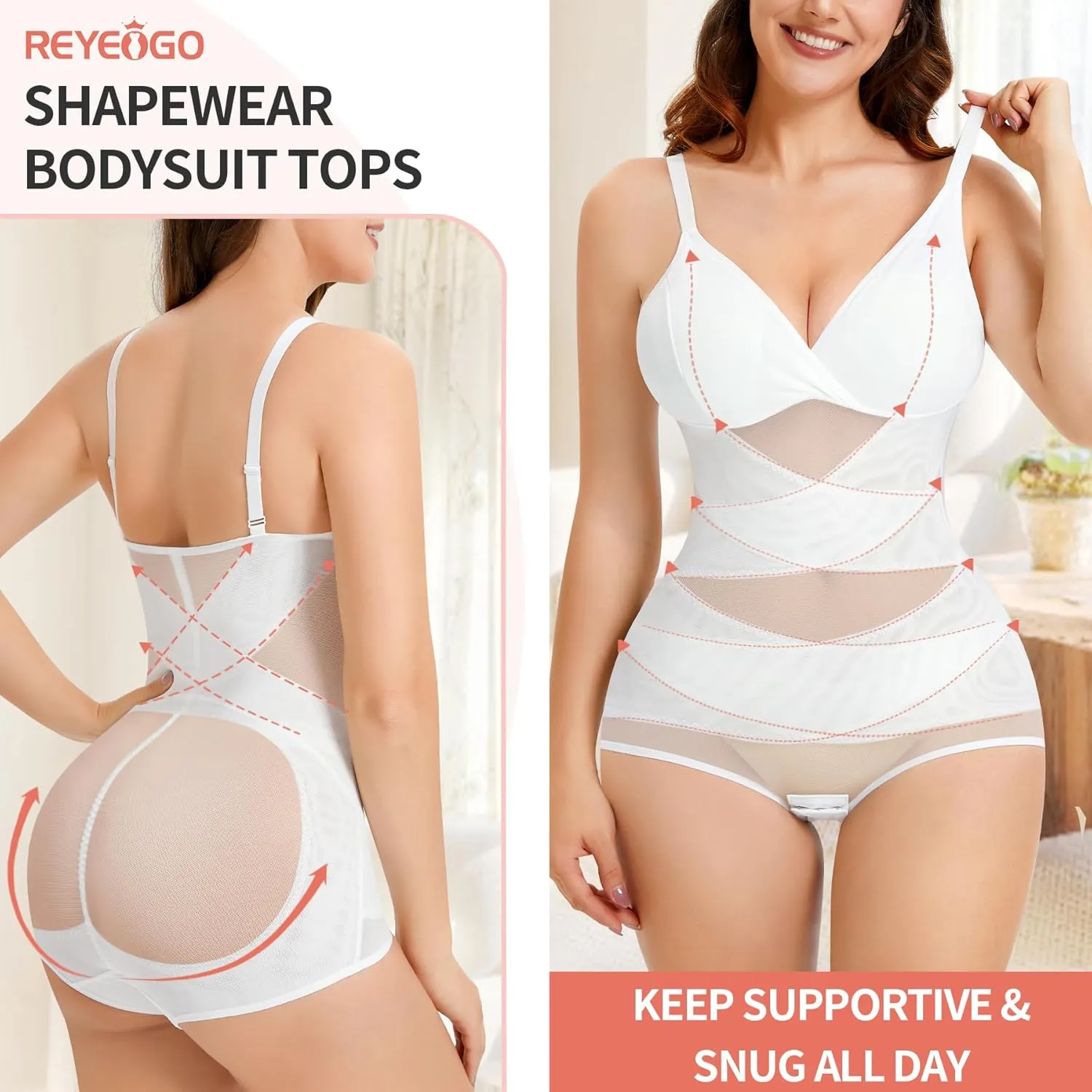 REYEOGO V Neck Bra Bodysuit Shapewear for Women Tummy Control Waist Trainer Full Body Shaper Butt Lifter Briefs Jumpsuit Tops