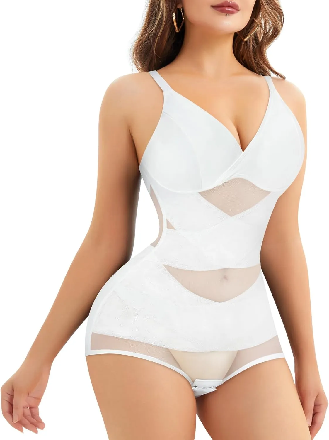 REYEOGO V Neck Bra Bodysuit Shapewear for Women Tummy Control Waist Trainer Full Body Shaper Butt Lifter Briefs Jumpsuit Tops