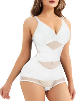 REYEOGO V Neck Bra Bodysuit Shapewear for Women Tummy Control Waist Trainer Full Body Shaper Butt Lifter Briefs Jumpsuit Tops