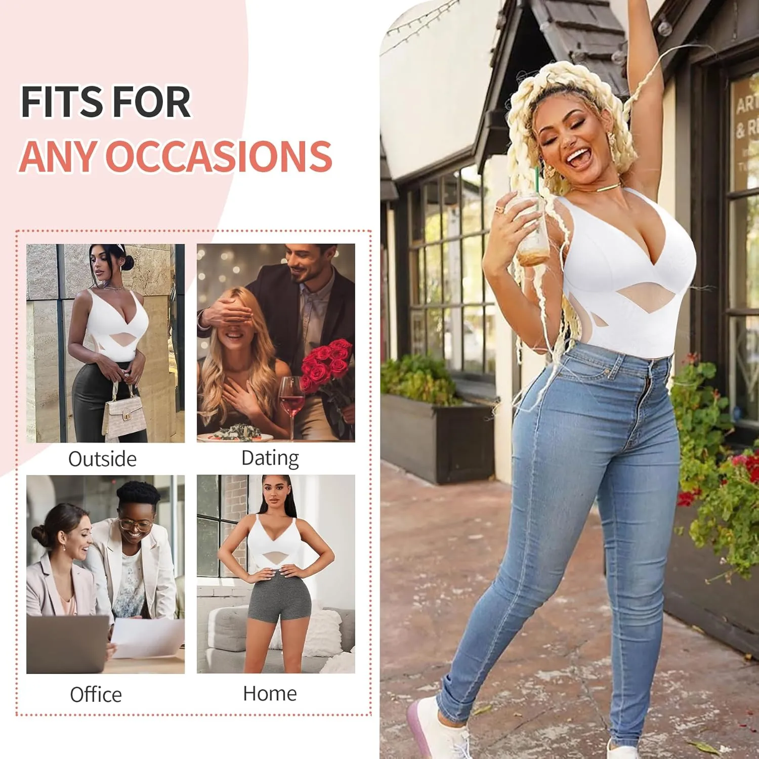 REYEOGO V Neck Bra Bodysuit Shapewear for Women Tummy Control Waist Trainer Full Body Shaper Butt Lifter Briefs Jumpsuit Tops