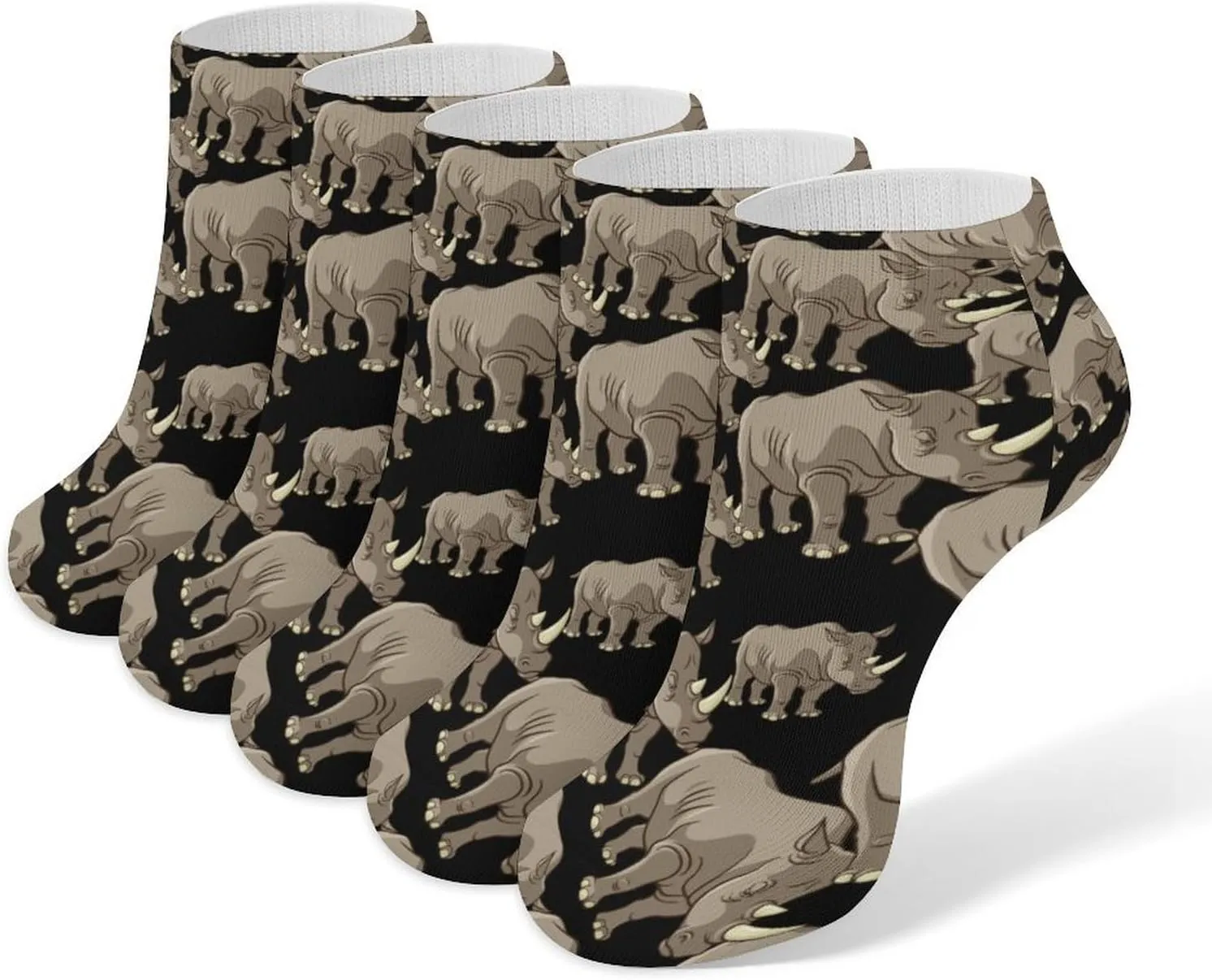 Rhino Vector Ankle No Show Socks Soft Loafer Socks Low Cut Non Slip Flat Sock 5 PC
