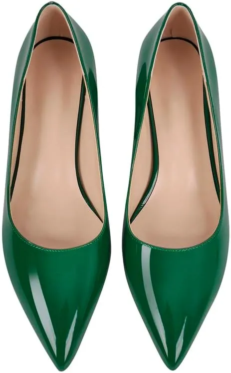 richealnini Women's Block Heel Pumps Slip On Pointed Toe Heels Dress Work Pumps