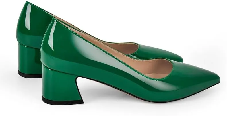 richealnini Women's Block Heel Pumps Slip On Pointed Toe Heels Dress Work Pumps