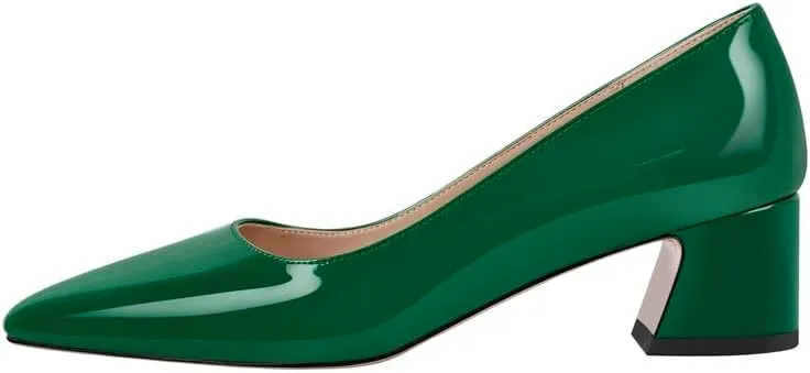 richealnini Women's Block Heel Pumps Slip On Pointed Toe Heels Dress Work Pumps