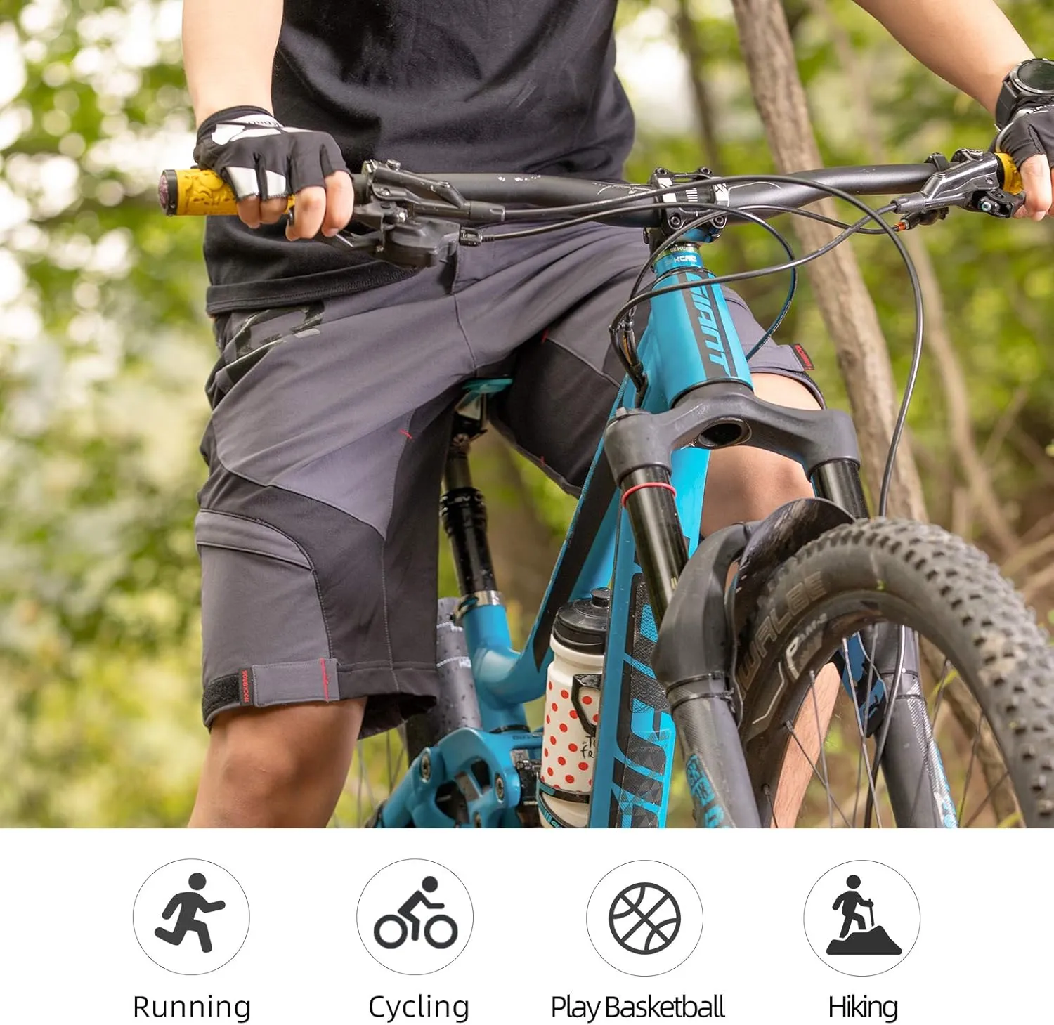 ROCK BROS Men’s Mountain Bike Shorts with Detachable 4D Padded Liner, Hook-&-Loop Waist & Zipper Pocket Lightweight Baggy