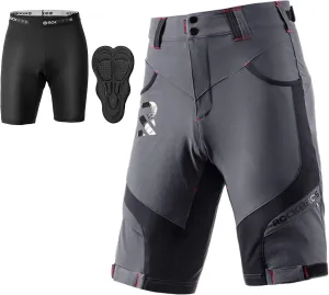 ROCK BROS Men’s Mountain Bike Shorts with Detachable 4D Padded Liner, Hook-&-Loop Waist & Zipper Pocket Lightweight Baggy