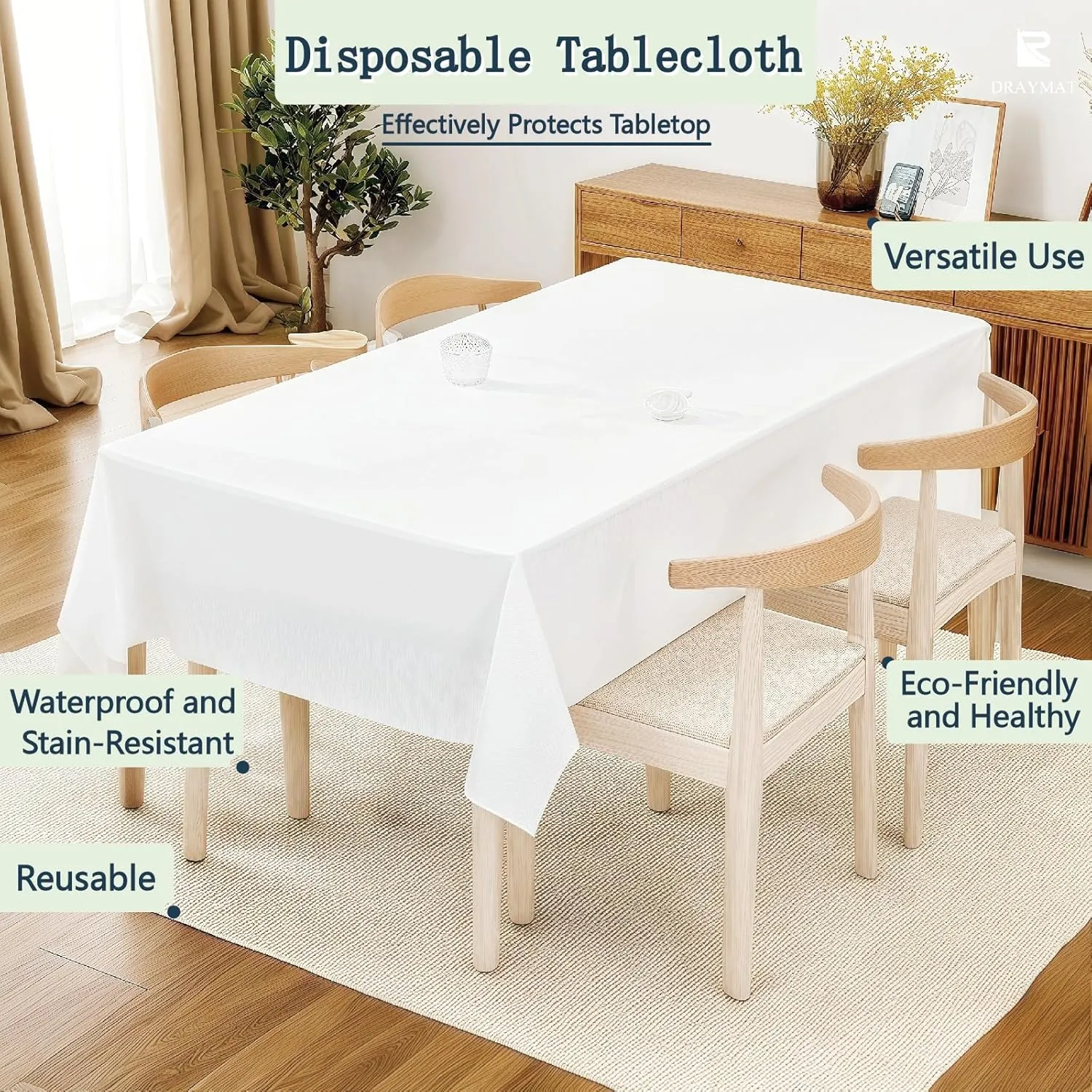 Roll-Up Disposable Tablecloth, Boxed Disposable Plastic Tablecloth, 1.37x30M, Suitable for Picnics, Parties, Banquets, Birthdays, Weddings, Comes with Slide Cutter, Easy to Set Up & Clean
