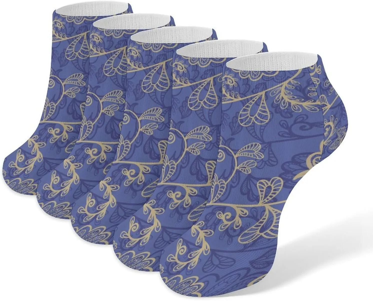 Romantic Flora Leaves Ornate Petals Ankle No Show Socks Soft Loafer Socks Low Cut Non Slip Flat Sock 5 PC