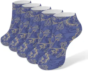 Romantic Flora Leaves Ornate Petals Ankle No Show Socks Soft Loafer Socks Low Cut Non Slip Flat Sock 5 PC