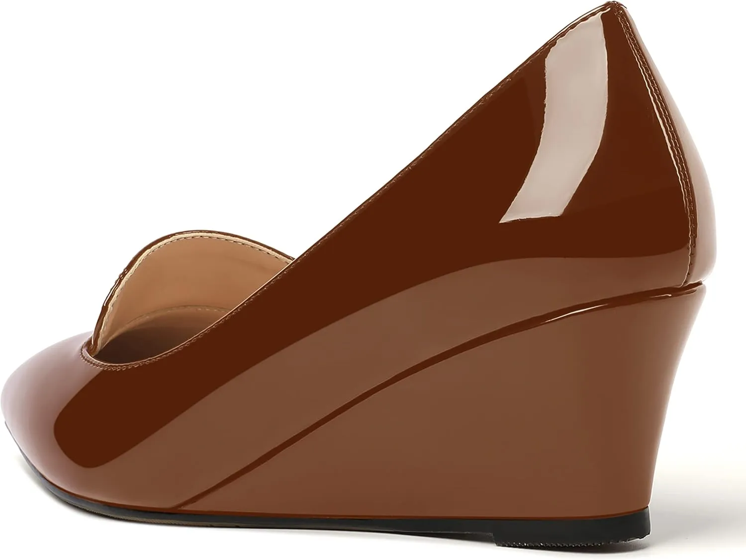 ROSERWISH Womens Patent Comfortable Casual Slip On Office Pointed Toe Wedge Low Heel Pumps Dress Shoes 2 Inch