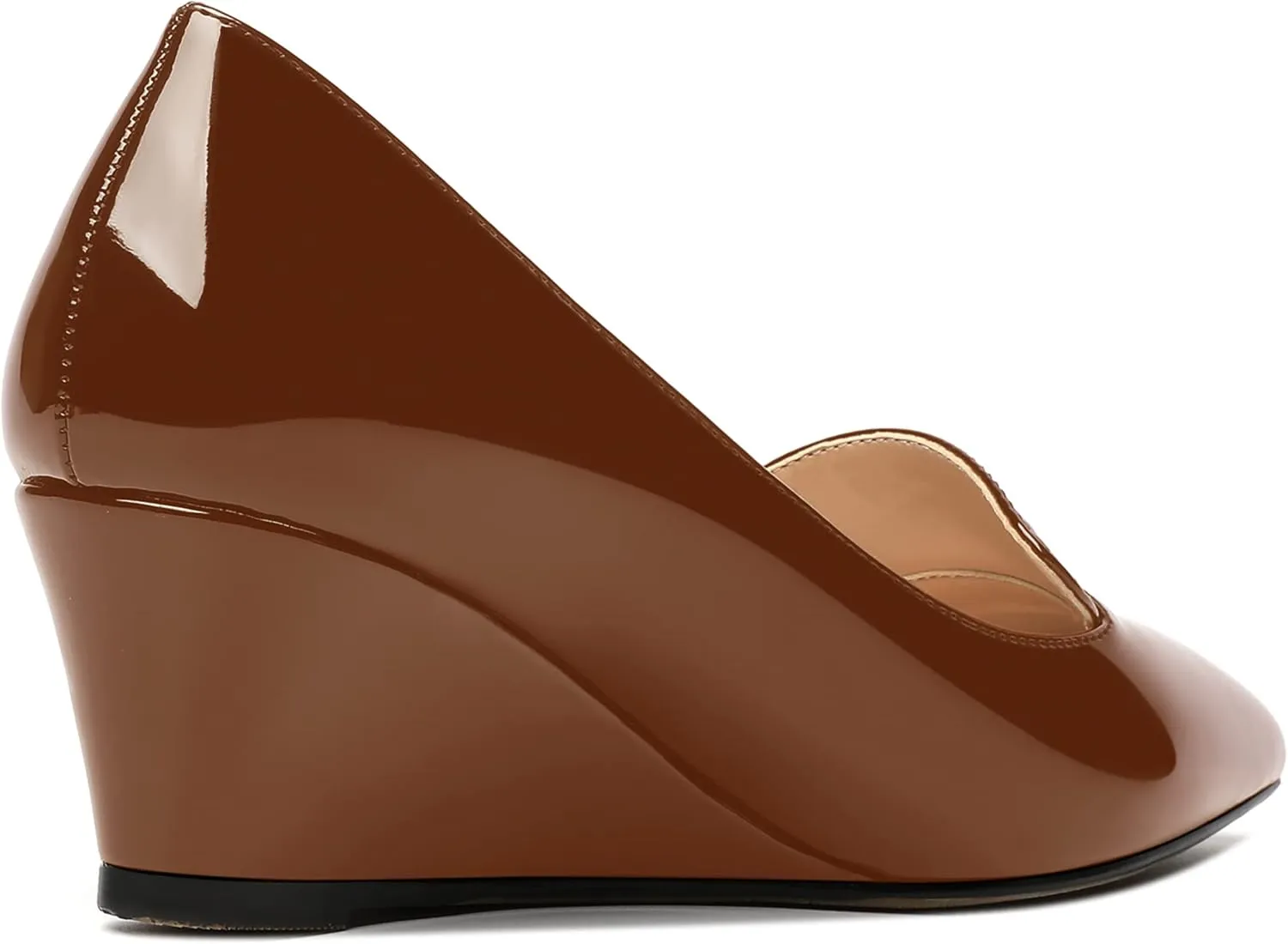 ROSERWISH Womens Patent Comfortable Casual Slip On Office Pointed Toe Wedge Low Heel Pumps Dress Shoes 2 Inch