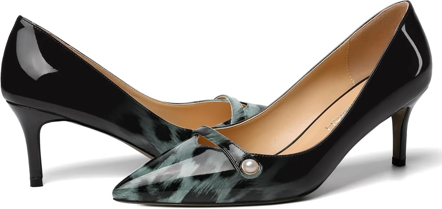 ROSERWISH Womens Sexy Patent Pointed Toe Slip On Evening Wedding Stiletto Mid Heel Pumps Dress Shoes 2.5 Inch