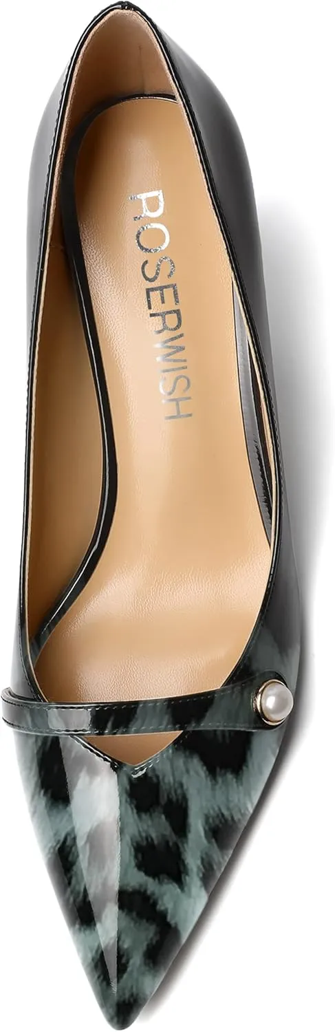 ROSERWISH Womens Sexy Patent Pointed Toe Slip On Evening Wedding Stiletto Mid Heel Pumps Dress Shoes 2.5 Inch