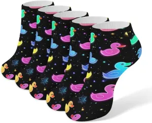 Rubber Ducks Glowing Night Sky Stars Ankle No Show Socks Soft Loafer Socks Low Cut Non Slip Flat Sock 5 PC