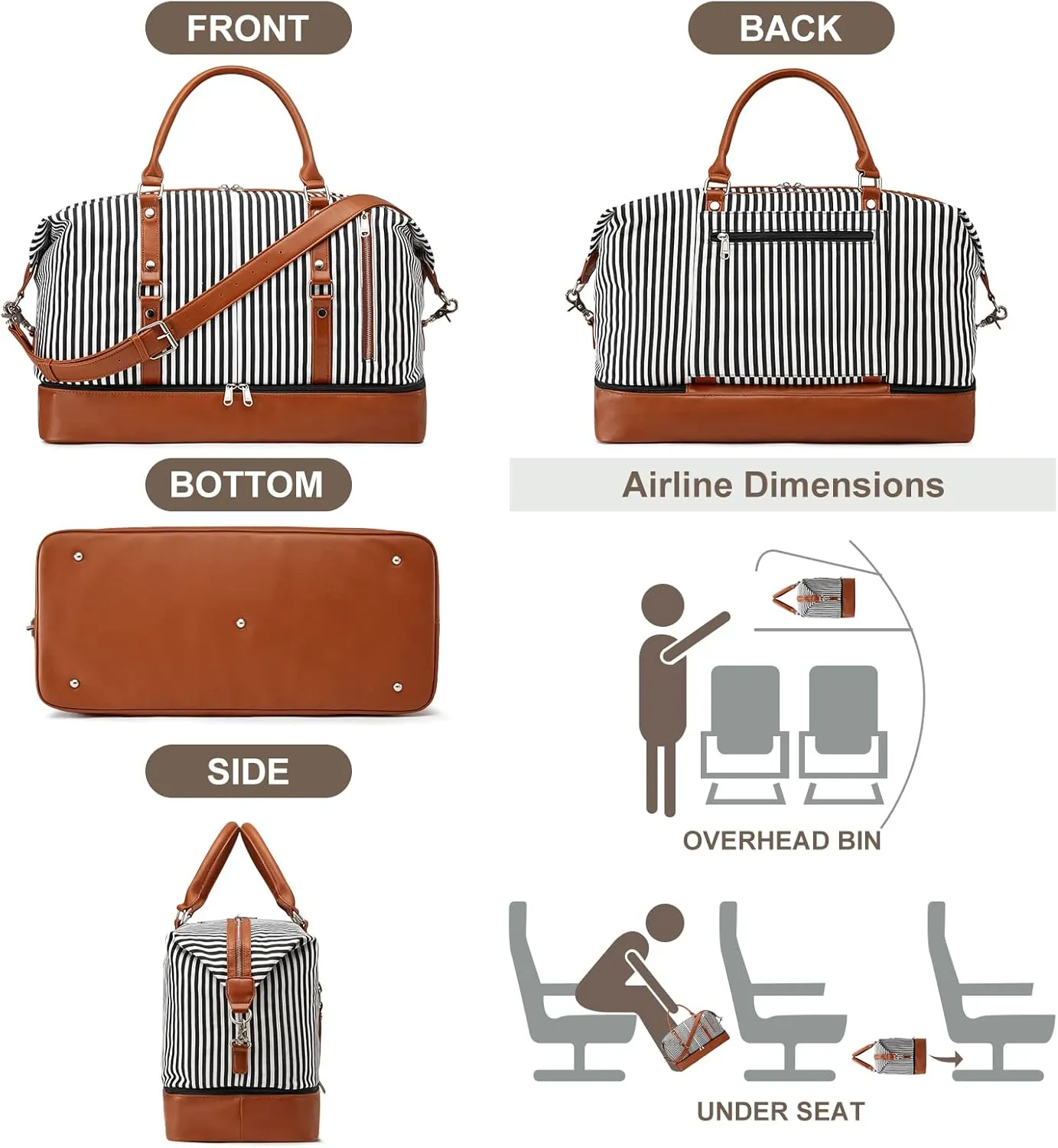 S-ZONE 21" Weekender Bags for Women 50L Canvas Overnight Weekend Bag with Shoe Compartment