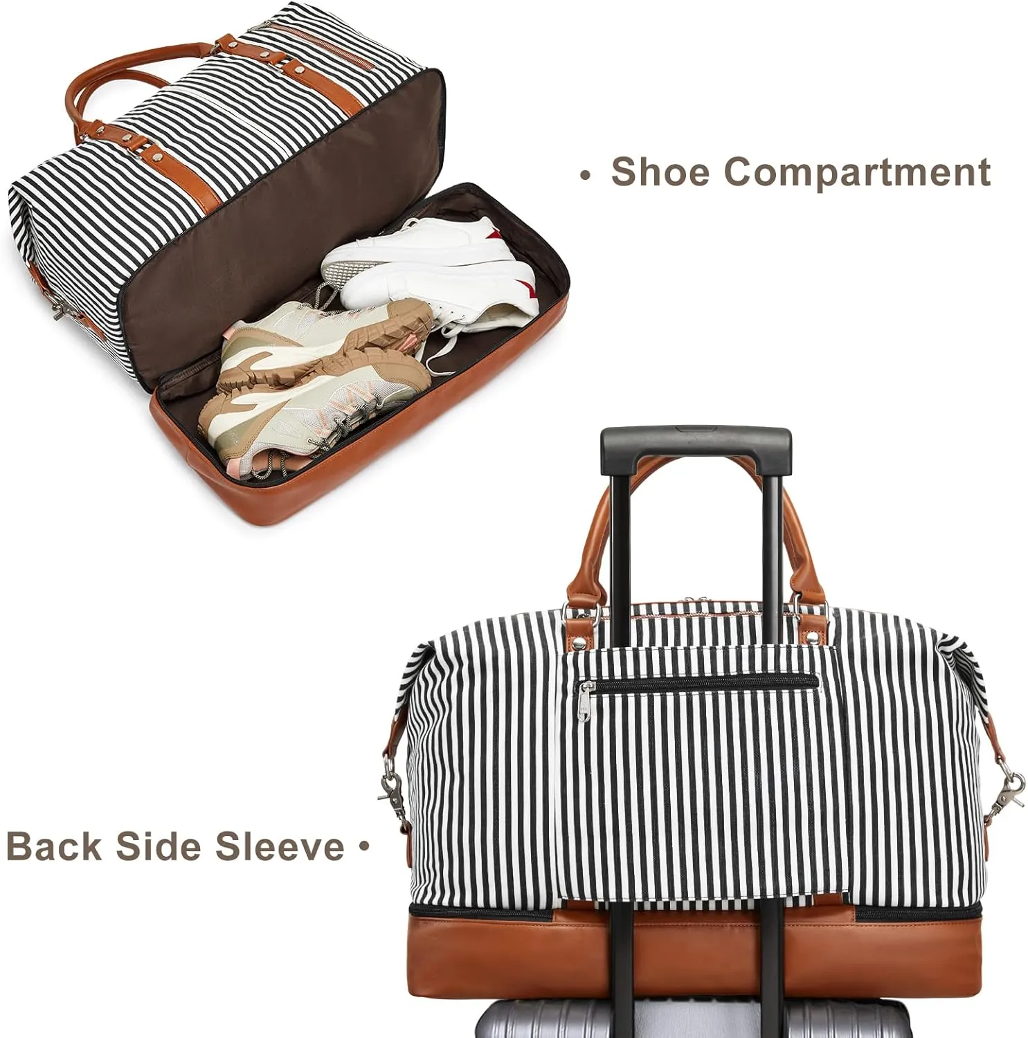 S-ZONE 21" Weekender Bags for Women 50L Canvas Overnight Weekend Bag with Shoe Compartment