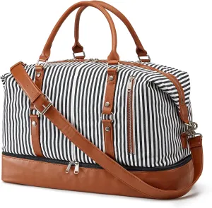 S-ZONE 21" Weekender Bags for Women 50L Canvas Overnight Weekend Bag with Shoe Compartment