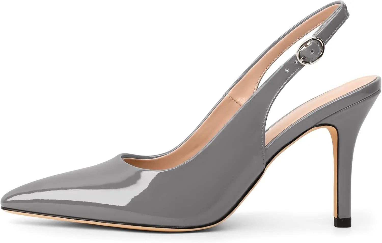 SAMMITOP Women's Pointed Toe Slingback Pumps Buckle Strap High Heels Stilettos Slip On Party Prom Dress Shoes 3.5 Inch