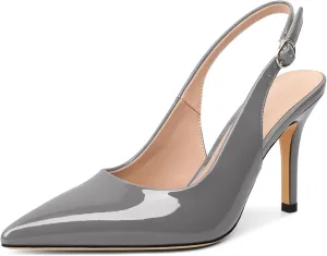 SAMMITOP Women's Pointed Toe Slingback Pumps Buckle Strap High Heels Stilettos Slip On Party Prom Dress Shoes 3.5 Inch
