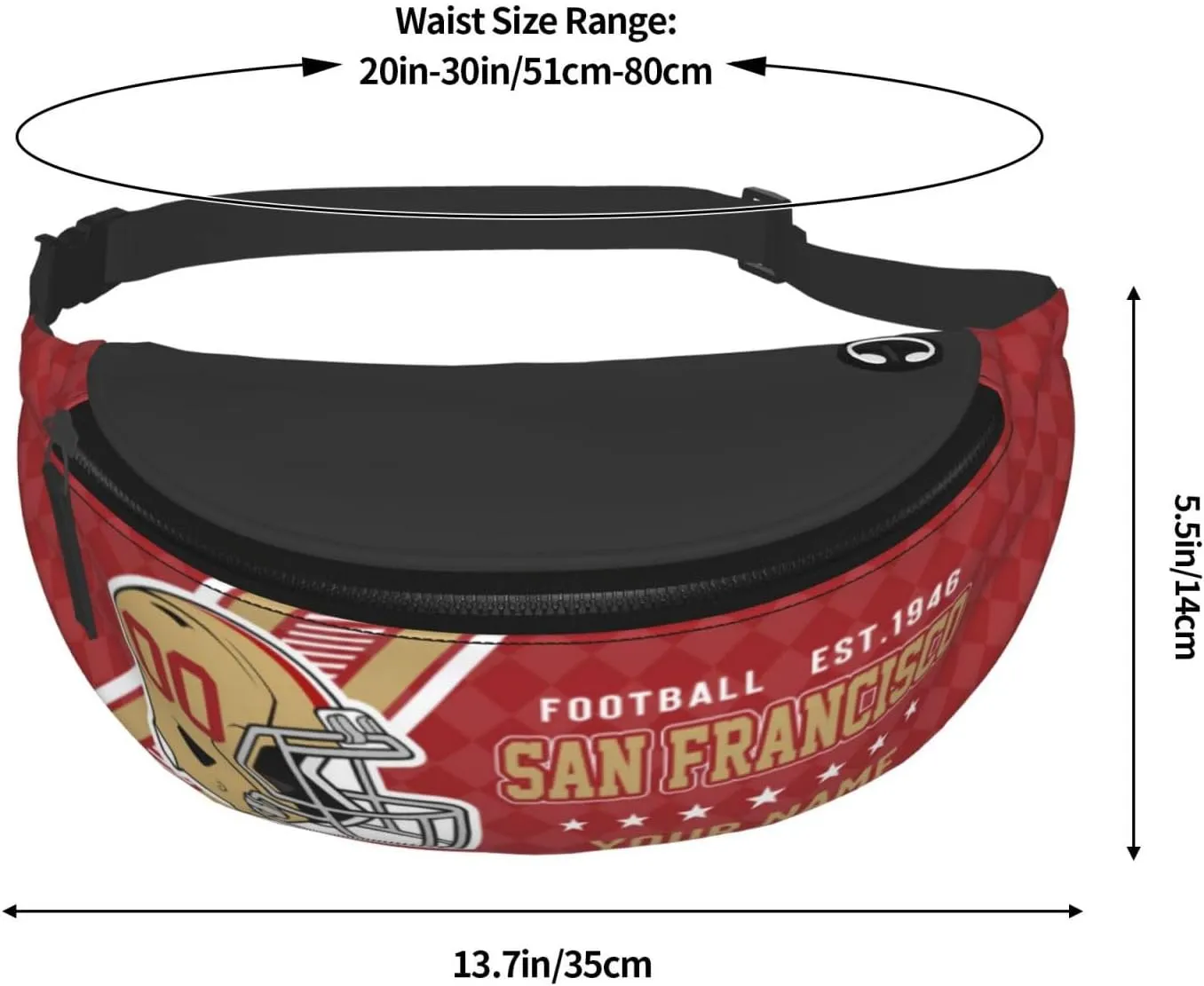 San Francisco Waist Bag Adjustable Football Belt Bag Personalized Custom Fanny Pack Sports Hiking Running Belt Waist Pack for Women Men Fans Gifts