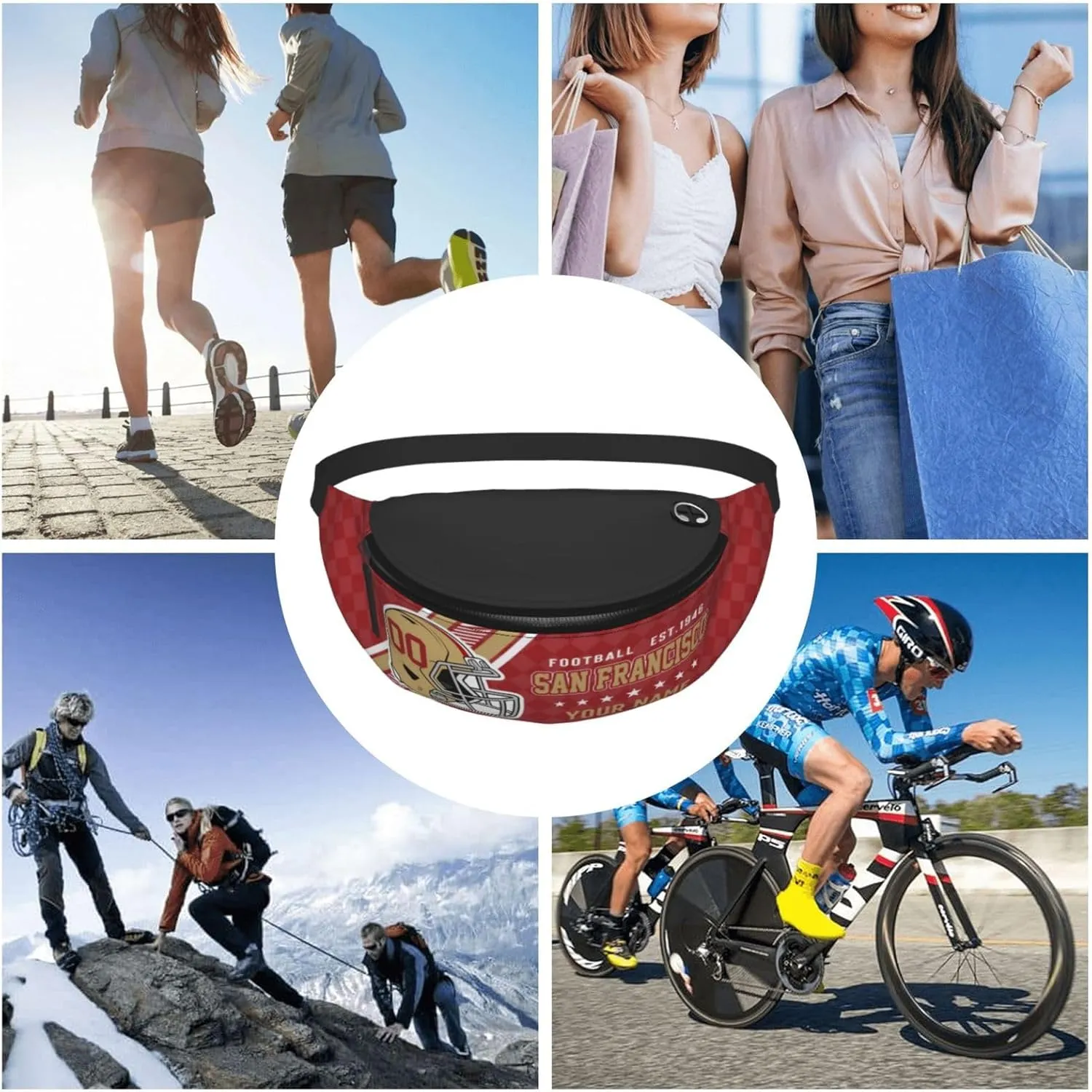 San Francisco Waist Bag Adjustable Football Belt Bag Personalized Custom Fanny Pack Sports Hiking Running Belt Waist Pack for Women Men Fans Gifts