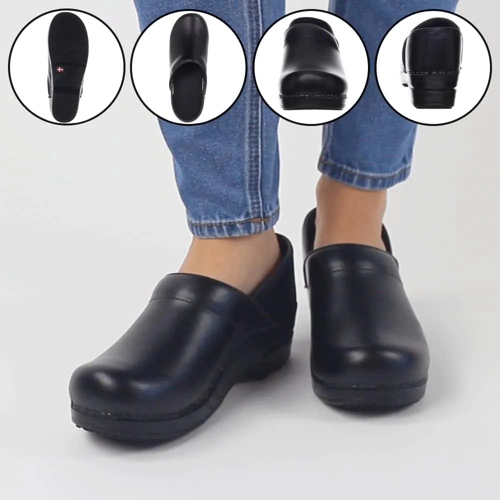Sanita Aubrey PU-Coated Leather Professional Women's Clog - ASTM-Certified Slip-Resistant, APMA-Approved, Closed-Back, Polyurethane Outsole Slip On Shoes