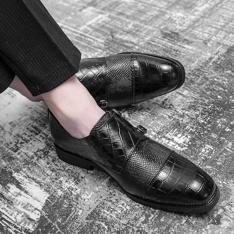 Santimon Men's Leather Monk Strap Loafers Crocodile Snake Printed Formal Dress Business Casual Slip On Shoes