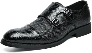 Santimon Men's Leather Monk Strap Loafers Crocodile Snake Printed Formal Dress Business Casual Slip On Shoes