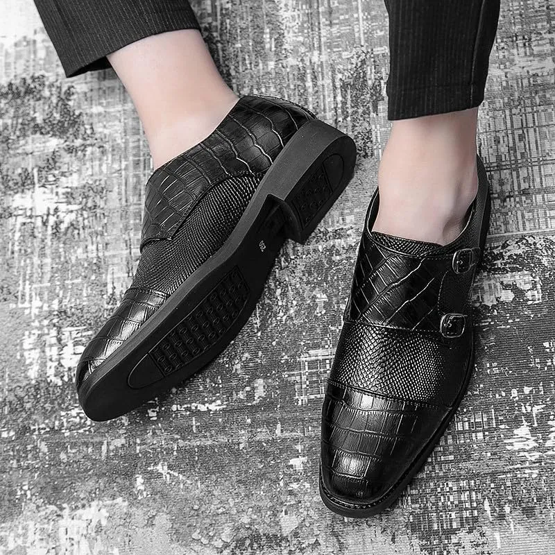 Santimon Men's Leather Monk Strap Loafers Crocodile Snake Printed Formal Dress Business Casual Slip On Shoes