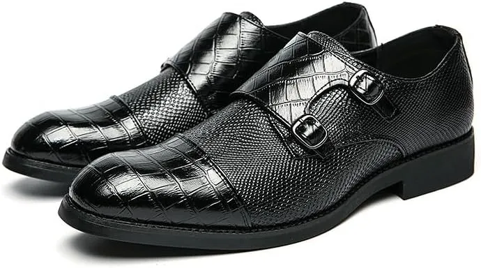 Santimon Men's Leather Monk Strap Loafers Crocodile Snake Printed Formal Dress Business Casual Slip On Shoes