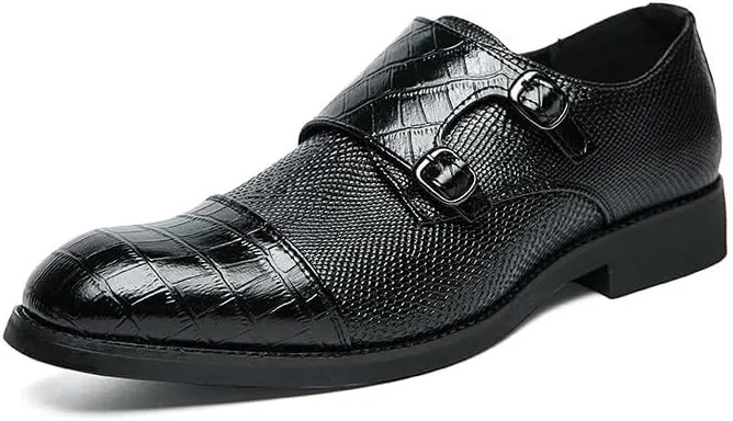 Santimon Men's Leather Monk Strap Loafers Crocodile Snake Printed Formal Dress Business Casual Slip On Shoes