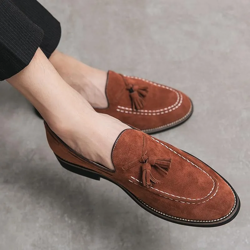 Santimon Men's Vintage Loafers for Men Tassel Loafers Slip-on Moccasin Loafer Casual Suede Leather Driving Loafers