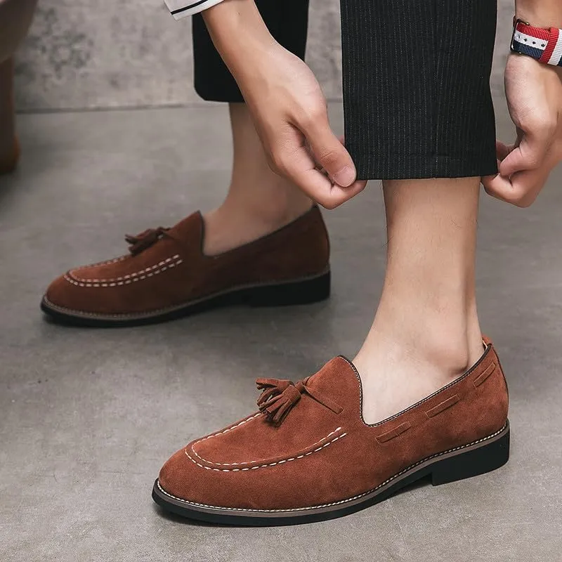 Santimon Men's Vintage Loafers for Men Tassel Loafers Slip-on Moccasin Loafer Casual Suede Leather Driving Loafers
