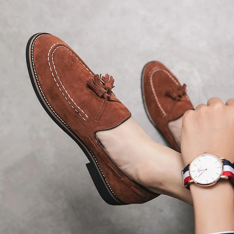 Santimon Men's Vintage Loafers for Men Tassel Loafers Slip-on Moccasin Loafer Casual Suede Leather Driving Loafers