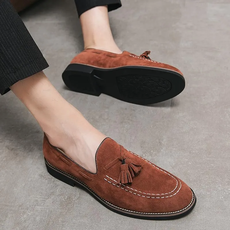 Santimon Men's Vintage Loafers for Men Tassel Loafers Slip-on Moccasin Loafer Casual Suede Leather Driving Loafers