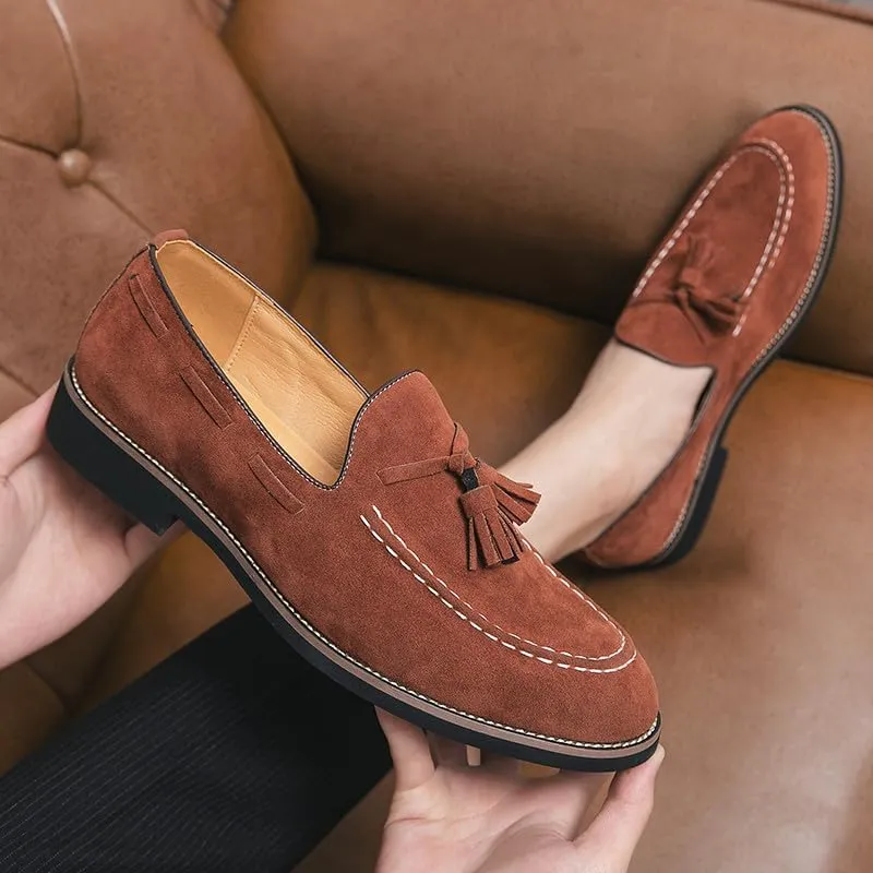 Santimon Men's Vintage Loafers for Men Tassel Loafers Slip-on Moccasin Loafer Casual Suede Leather Driving Loafers