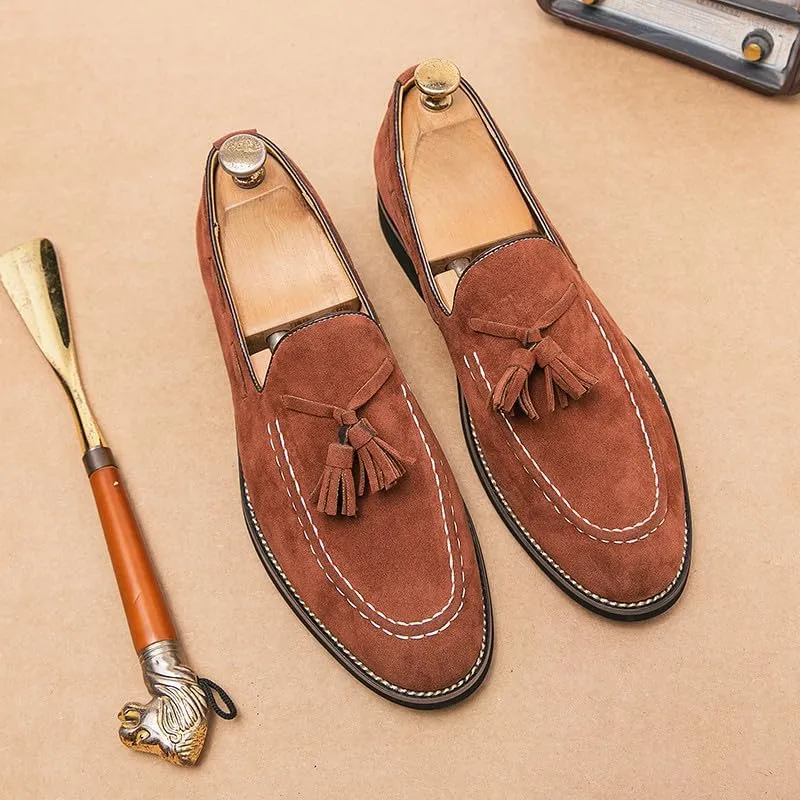 Santimon Men's Vintage Loafers for Men Tassel Loafers Slip-on Moccasin Loafer Casual Suede Leather Driving Loafers
