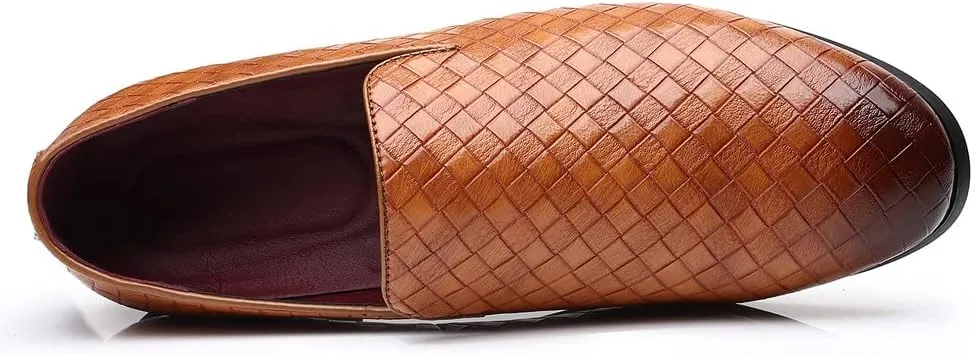 Santimon Men's Woven Moccasin Smoking Loafers Dress Casual Easy Slip-On Leather Formal Lightweight Driving Walking Shoes