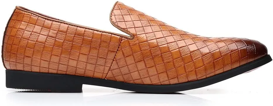 Santimon Men's Woven Moccasin Smoking Loafers Dress Casual Easy Slip-On Leather Formal Lightweight Driving Walking Shoes