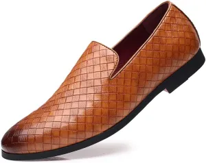 Santimon Men's Woven Moccasin Smoking Loafers Dress Casual Easy Slip-On Leather Formal Lightweight Driving Walking Shoes