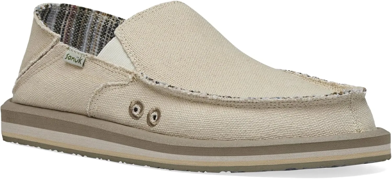 Sanuk Mens Donny Hemp Loafers | Mens Shoes | Slip On Shoes for Men | Men's Slip-on Loafers | Memory Foam Footbed