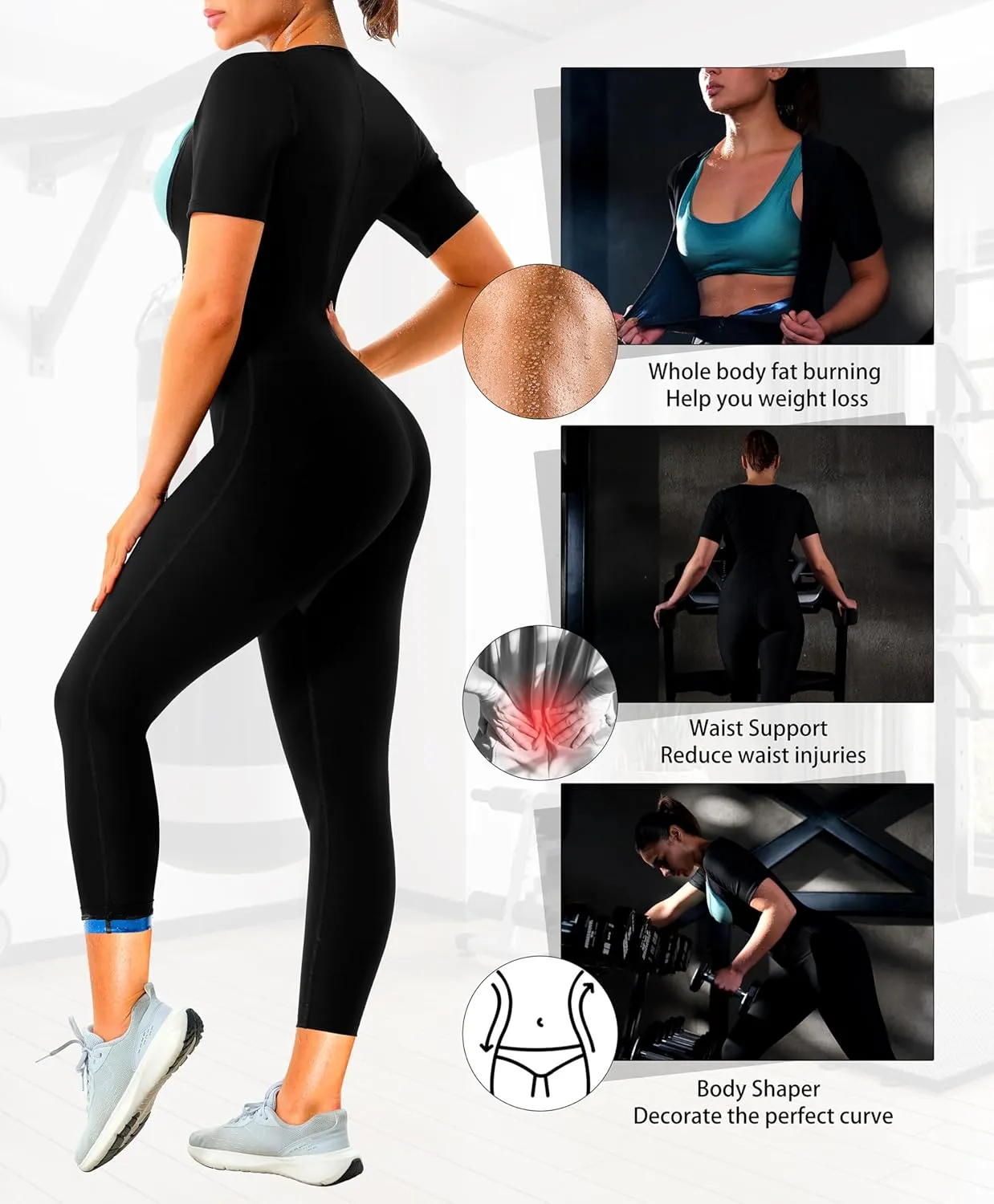 Sauna Suit for Women Weight Loss Sweat Jumpsuit Waist Trainers for Female Belly Fat